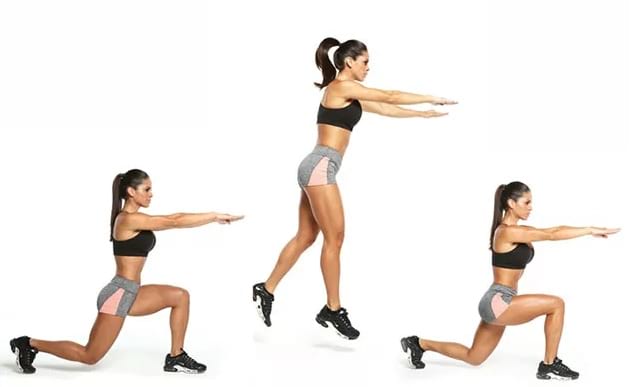 woman showing how to do the switch lunge